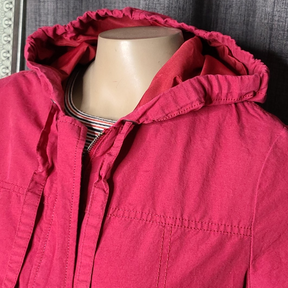 Jacket Size Medium Burgundy Red Cotton Hoodie Upcycled Patches Unique Gift Fun - Picture 5 of 9